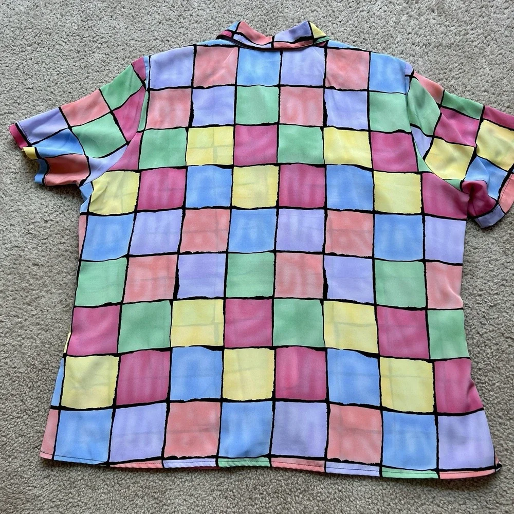 Notations Woman Color Block Shirt 1X – Retro Geometric Print Button‎ Up Blouse - Picture 9 of 9